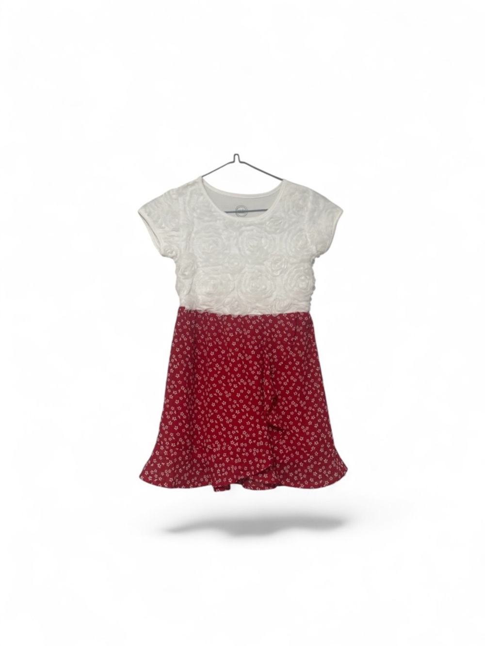 wonder nation White Textured Top with Red Floral Skirt Dress